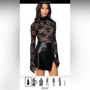 Akira All the Attention Black Lace Bodysuit with Detachable Gloves